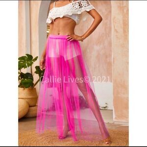 Callie Lives Bright Neon Pink Mesh See Through Skirt Cover Up OSFM